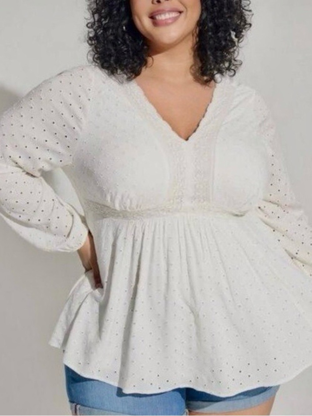 Torrid Eyelet Babydoll Top NWT White Plus Size 2X Cottagecore Coquett Soft Girl
